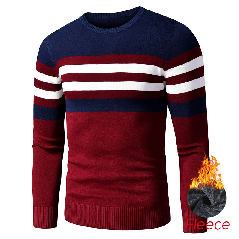 4XL hombres 2020 otoño nuevo Casual rayas grueso polar algodón suéter pulóveres hombres traje moda Vintage cuello redondo abrigo suéter hombres