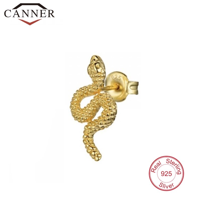 CANNER 2 uds 925 plata esterlina Punk serpiente Piercing Stud pendientes para mujer Simple color dorado mujer moda minimalista joyería