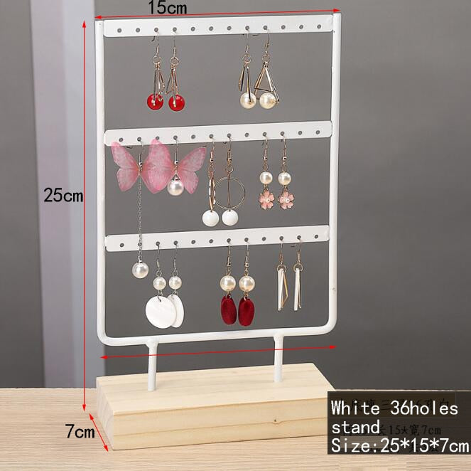 Nice Steel Earrings Storage Holder Jewelry Display Stand for Earrings Necklaces Bracelets Pendants Wooden Base Jewellery Rack