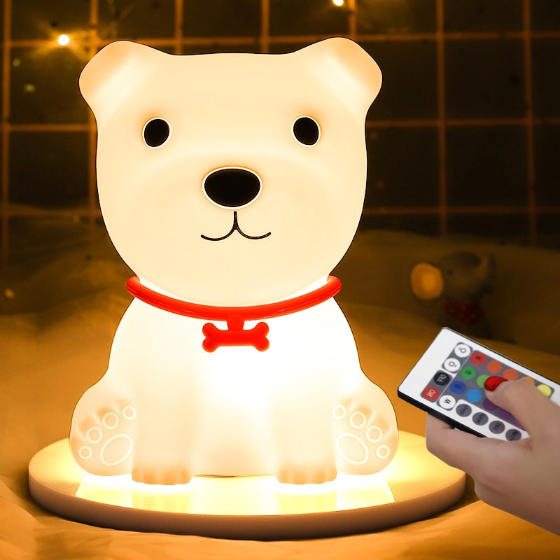 LED Night Light  Cute Dog Lamp Touch Sensor Remote Control Children Kids Baby Lamps Bedroom Table Room Veilleuse Bedside Decor