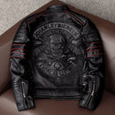 Free shipping.Brand skull cowhide coat.black slim genuine leather clothes,men&