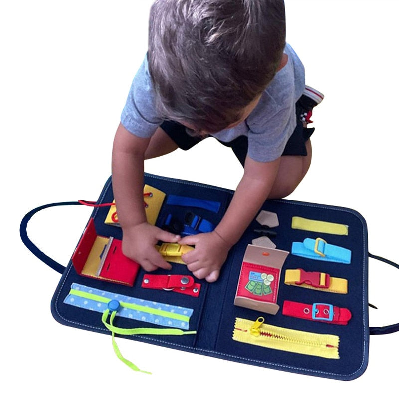 Kinder Montessori Spielzeug Baby Busy Board Buckle Training Wesentliches pädagogisches sensorisches Board für Kleinkinder, die sich entwickeln