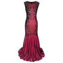 Women Vintage 1920s Great Gatsby Dress 20s Flapper Party Formal Dress Sexy O-Neck Sleeveless Beaded Sequin Mesh Mermaid Dress