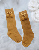 6 Colors.Unisex Children Cherry Hair Ball Knee High Socks.Baby Toddler In Tube Socks For Girls Boys.Kid Cherry Knitted Sock 2-6Y