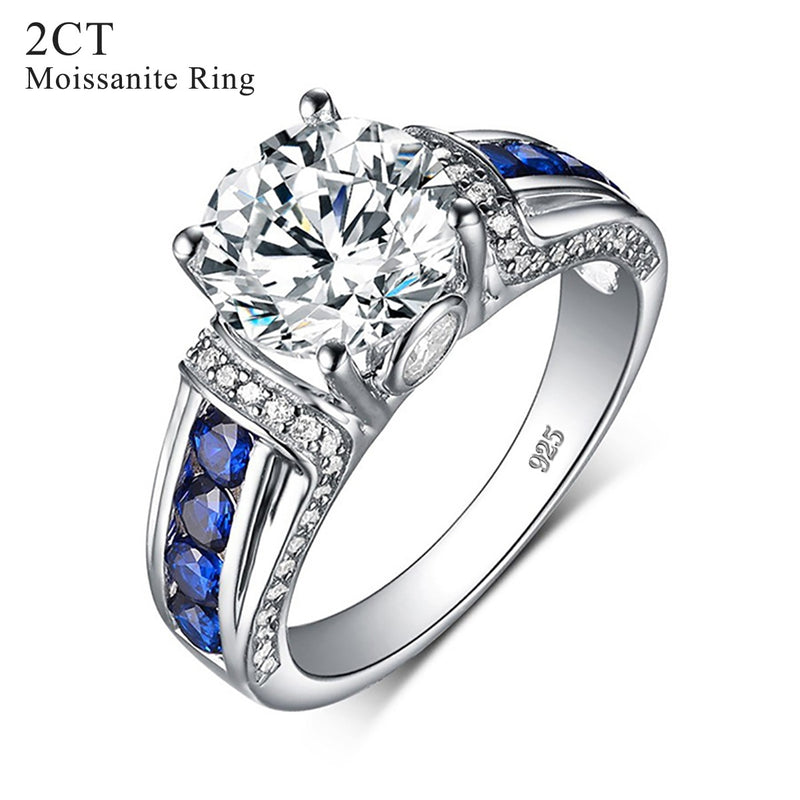 Szjinao Real 2ct 8mm Round Cut Moissanite Ring Women Diamond 925 Sterling Silver Luxury Gift Female Wedding &amp; Engagement Jewelry