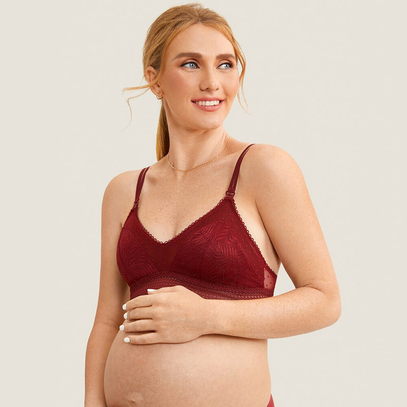 MOMANDA Lace Breastfeeding Maternity Nursing Bra For Pregnant Women Lightly Padded Wireless Double Strap Lingerie S-XL