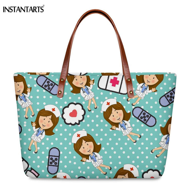 INSTANTARTS Cartoon Nurse Print Women Casual Work Handbags Large Capacity Tote Hospital Paramedical Fashion Travel Shoulder Bag