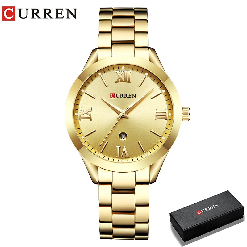 CURREN Brand Women Steel Watch Ladies Luxury Dress Fashion Quartz Wristwatch Classic Crystal Gold Bracelet Women Watch Clock