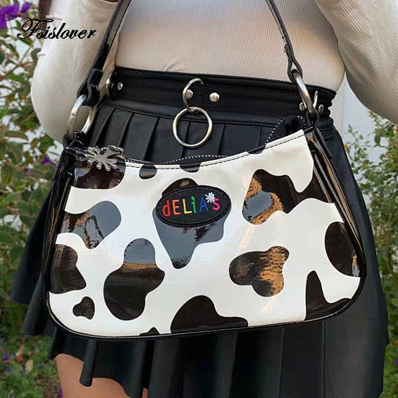 Bolsos de mensajero Retro con diseño de vaca para Mujer, bolsos de hombro harajuku de cuero PU informales con cremallera sólida, Bolsa para Mujer, novedad de 2020