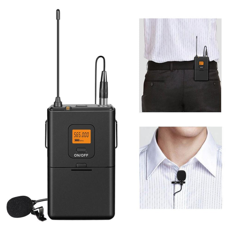 Fifine 20-Channel UHF Wireless Lavalier Lapel Microphone System with Bodypack Transmitter, Mini  Lapel Mic &amp; Portable Receiver