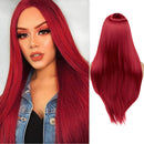 FGY Wine Red Women's Long Straight Hair Natural Hairline Synthetic Wig Honey Golden Brown Pure White With Bangs Daily Wear Wig