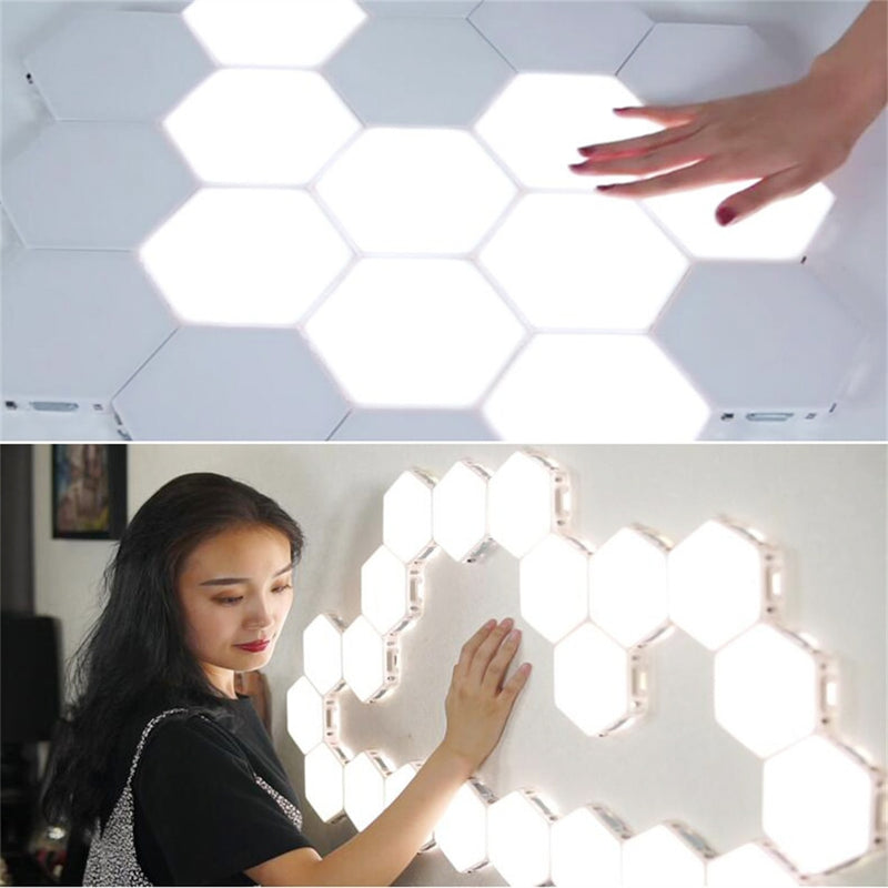 Lámpara cuántica LED de luz nocturna, lámparas hexagonales, iluminación modular sensible al tacto, hexágonos magnéticos, decoración creativa, lámpara de pared