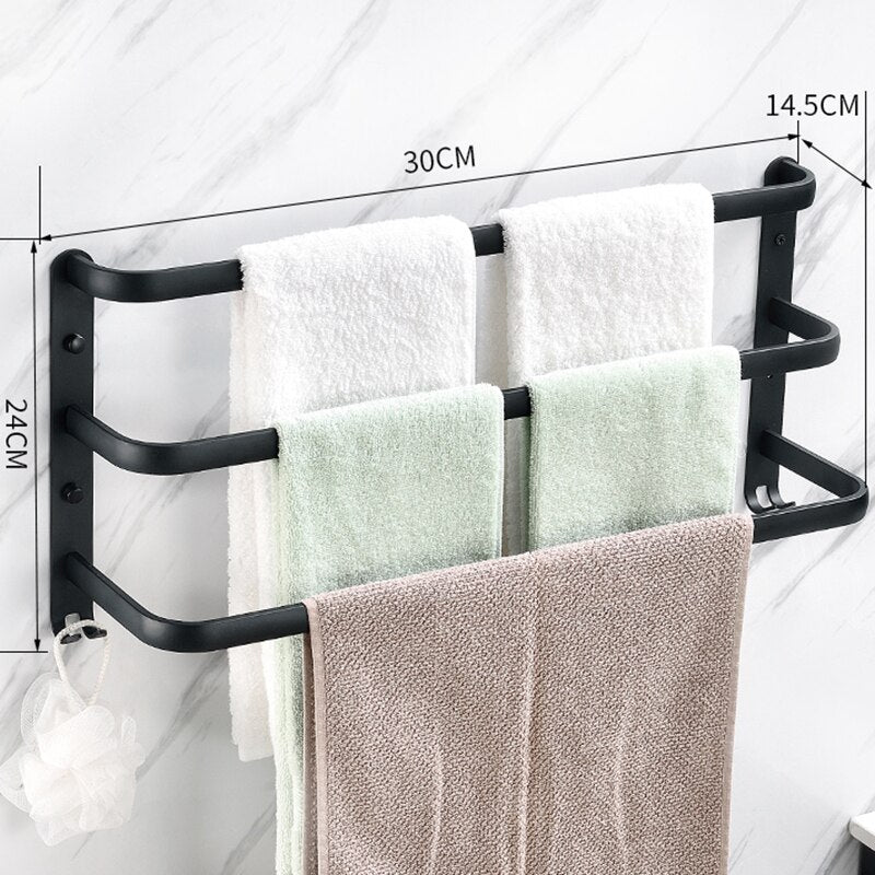 Montado en la pared Toallero Toallero Percha Espacio Aluminio Negro Toallero Bar Riel Negro mate Toallero Accesorios de baño