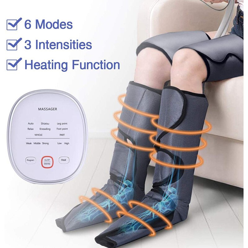 Masajeador de piernas de compresión de aire eléctrico, envolturas de aire calentadas para pies y pantorrillas, controlador de mano, relajación muscular, alivio del dolor