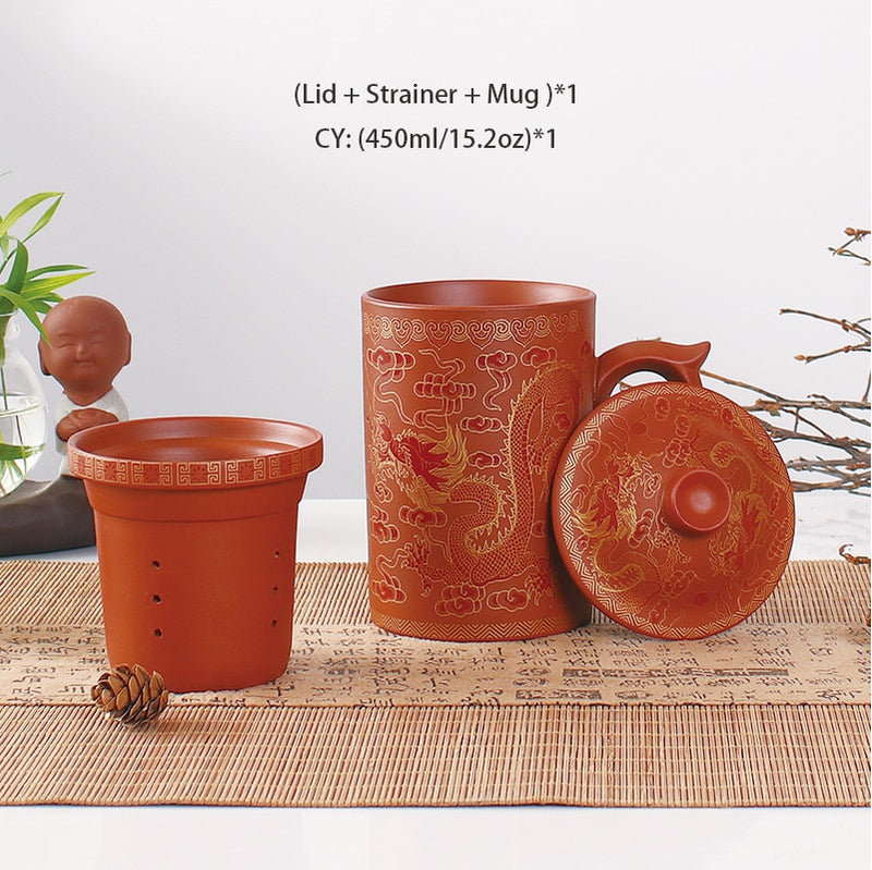 Traditional Chinese Dragon Purple Clay Tea Mug with Lid Strainer Retro Handmade Yixing Tea Cup Zisha Teacup Gift Mug Tumbler
