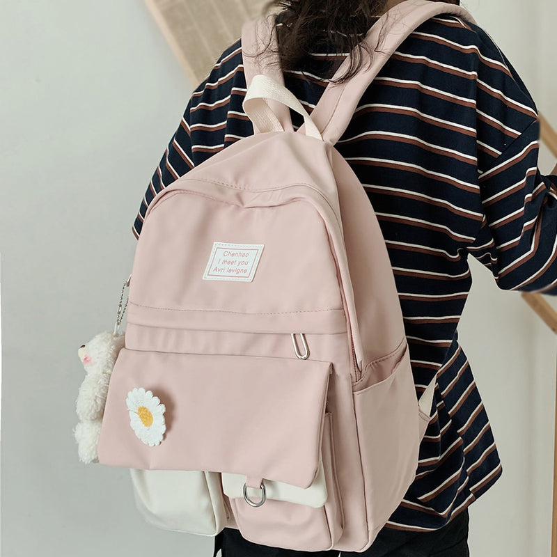 College Student Damen niedlich Rucksack Frauen Blume weibliche Harajuku Schultaschen Buch Kawaii Rucksack Nylon Mädchen trendige Tasche Mode