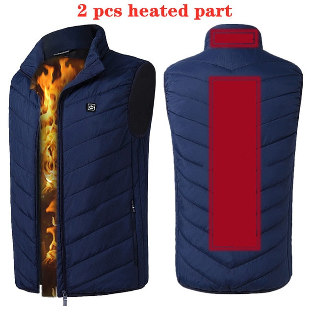 Nuevo chaleco calefactable de 9 lugares para hombres y mujeres, chaqueta calefactable Usb, ropa térmica de calefacción, chaqueta térmica de moda de invierno para caza, negro 5XL 6XL