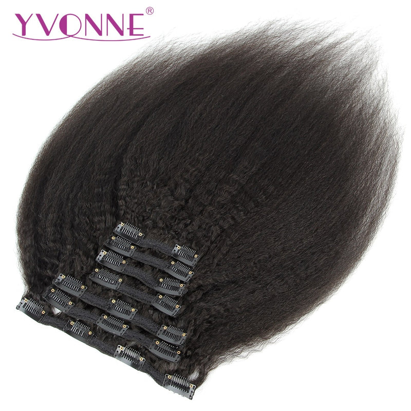 YVONNE Kinky Straight Clip In Echthaarverlängerungen Brasilianisches Reines Haar Natürliche Farbe 7 Stück/Set 120g
