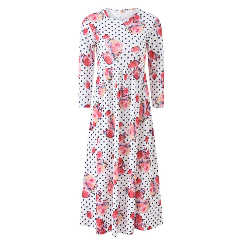 Vestido floral de manga larga para niña pequeña, bata Midi con estampado de flores para niña, trajes hasta el tobillo para primavera y otoño, trajes de vacaciones