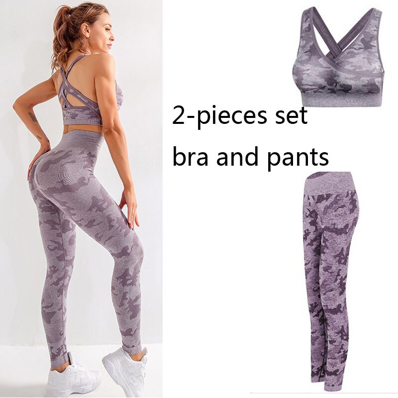 Conjunto de ropa de gimnasio para mujer, conjunto de Yoga de 2 piezas, sujetador deportivo y mallas para correr, mallas deportivas de entrenamiento sin costuras, traje deportivo para mujer