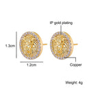 Hip HOP 1Pair Zircon Micro Paved Lion Iced Out Rhinestone CZ Stone Round Bling Stud Earring Copper Earrings For Men Jewelry