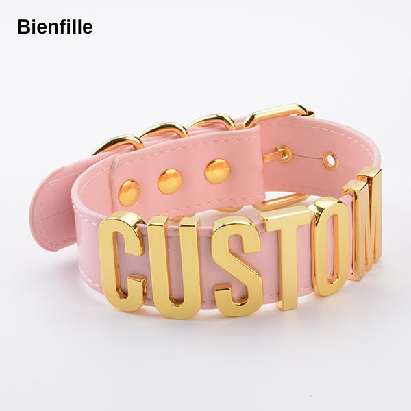 Romantisches Geschenk Customized Choker Collar Halskette PU Leder Custom Personalisierter Name Choker Cosplay Wählen Sie Buchstaben Halskette Frauen