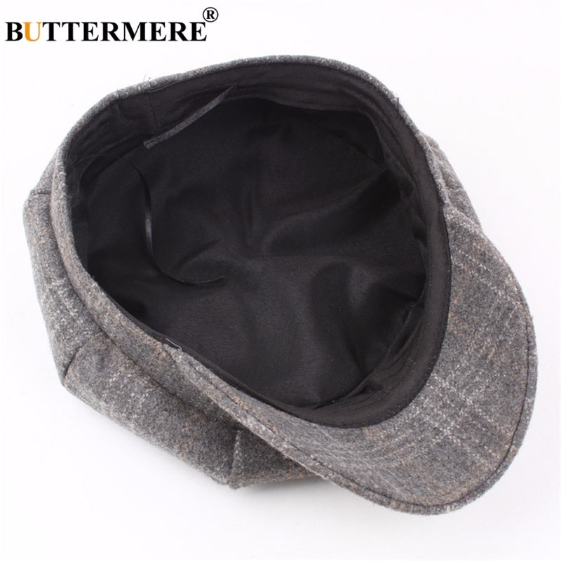 BUTTERMERE Women Wool Tweed Caps Newsboy Female Male Vintage Army Green Plaid Flat Caps Spring Painters Cabbie Duckbill Hat 2022