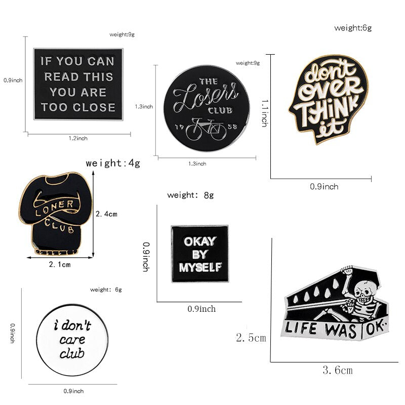Punk Brooches and Pins Thinker Coffin Loser club Life was ok Funny Sarcastic Saying Enamel Pin Bag Clothes Lapel Pin Unisex
