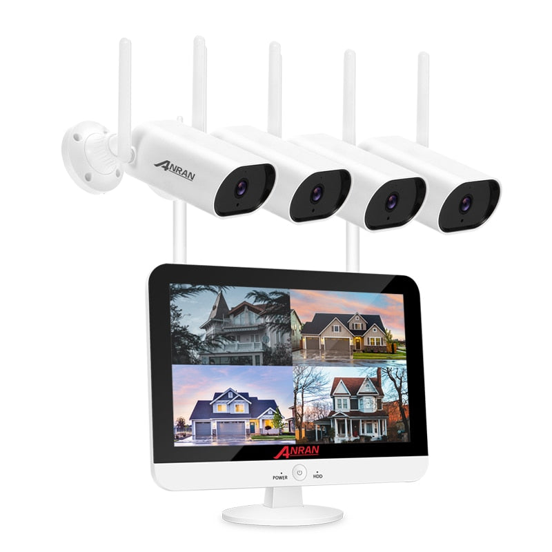 Kit de videovigilancia ANRAN, sistema CCTV de grabación de Audio de 3MP, sistema de cámara de vigilancia inalámbrica, Monitor NVR de 13 pulgadas, resistente al agua