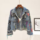 2022 Spring Autumn New Women Street Fashion Graffiti Denim Jacket Female Personality Short Raw Cut Rivet Jacket Fringe Jean Coat