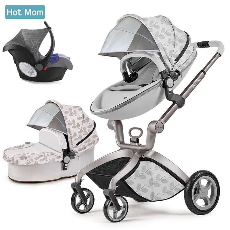 Kinderwagen 3 in 1, Hot Mom Reisesystem Hochlandschaftskinderwagen mit Stubenwagen, faltbarer Wagen für Neugeborene, F22