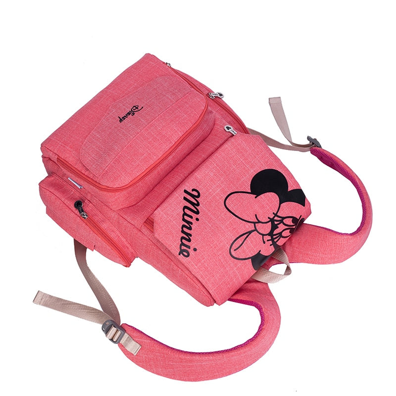 Bolsa de pañales de mamá de Disney, bolsa de lactancia para el cuidado del bebé, mochila de viaje de diseñador, bolsos rosas y grises de Mickey Minnie