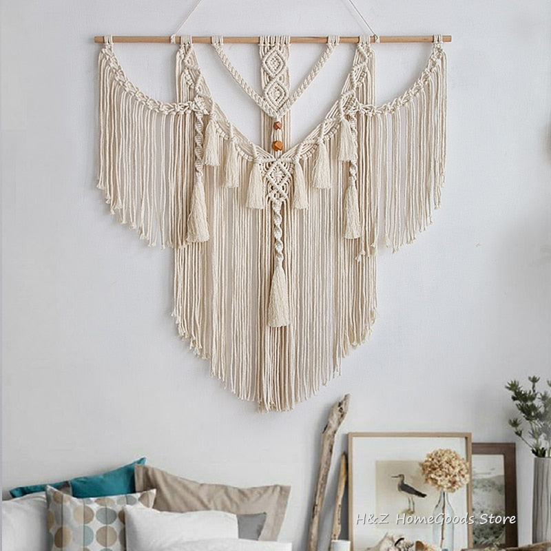 Tapiz colgante de pared de macramé grande con borlas tejidas a mano estilo nórdico para sala de estar, dormitorio, decoración artística para el hogar, decoración Bohemia