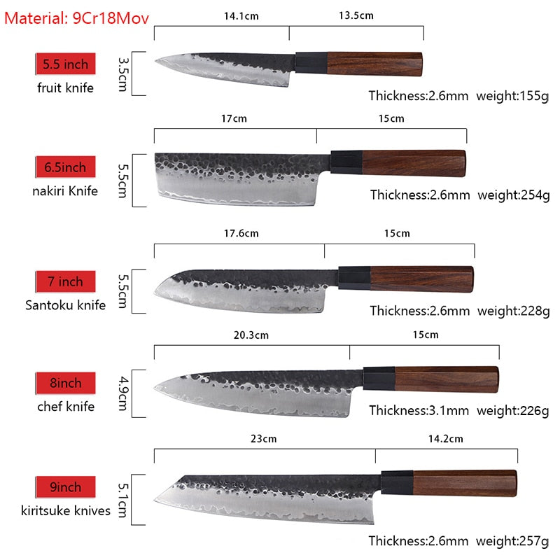 Cuchillos de cocina japoneses profesionales de acero revestido hechos a mano, cuchillo de Chef, cuchillo Nakiri, cuchillo de carnicero, cuchillo de Sushi, cuchillos de utilidad, cortador