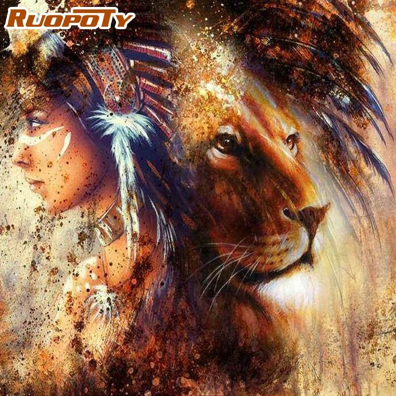 RUOPOTY Lion Animal Painting By Numbers Kits Unique Birthday Gifts For Adults HandPainted Diy Acrylic Pigment Canvas Wall Artwor