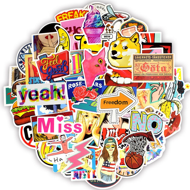 200 PCS Classic Trendy Stickers for Laptop Luggage Phone Guitar Skateboard Fridge Motor Bike Car Decal Toy Graffiti Sticker Bomb