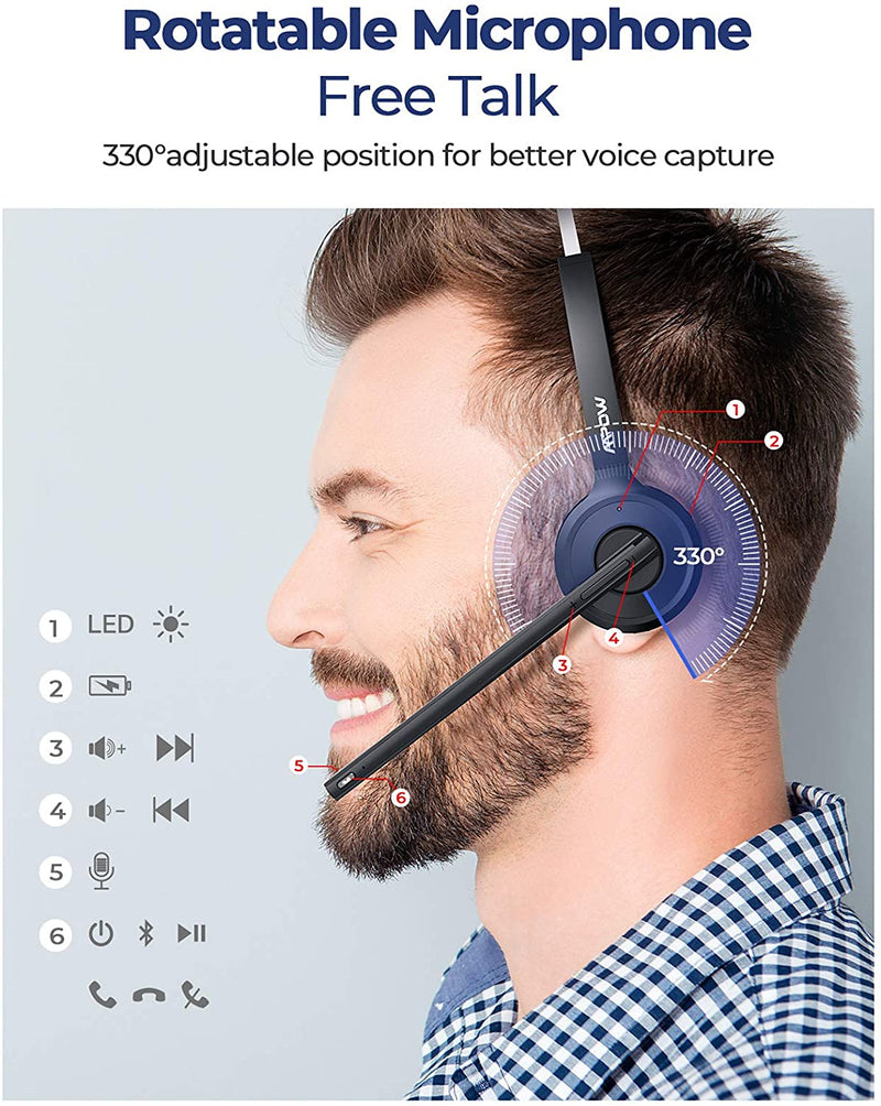 MPOW BH231 M5 Pro Bluetooth 5.0-Kopfhörer, kabelloses Headset mit geräuschunterdrückendem Mikrofon, Freisprech-Kopfhörer für das Büro im Freien