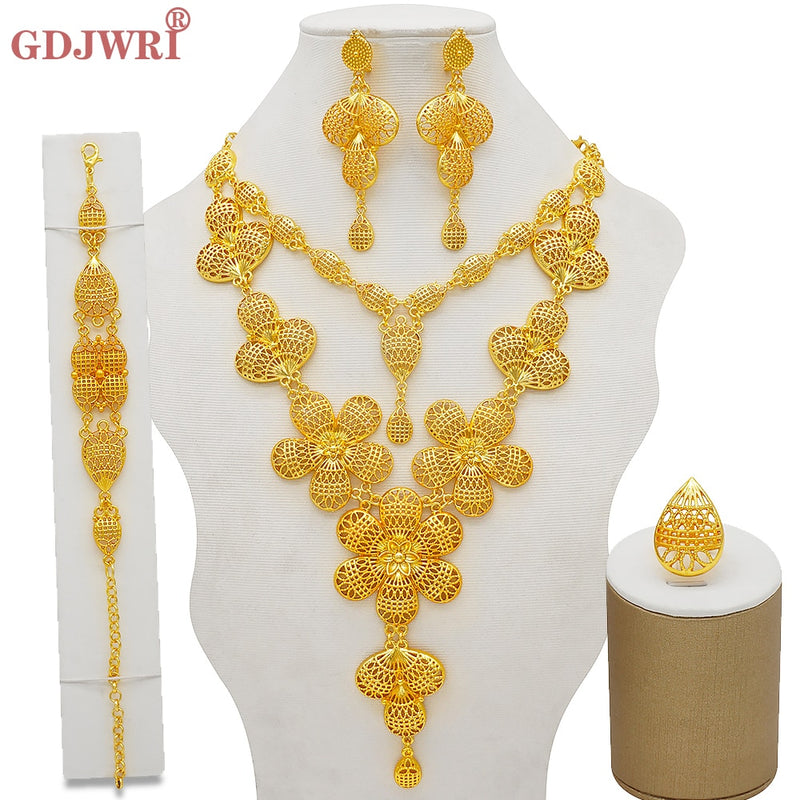 Dubai Jewelry Sets Gold Color Necklace &amp; Earring Set For Women African France Wedding Party Jewelery Ethiopia Bridal Gifts