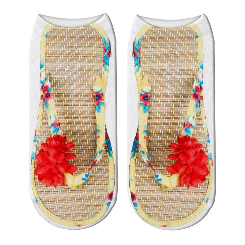 Zapatillas divertidas en 3D, calcetines de algodón tobilleros bajos estampados, calcetines cortos suaves Harajuku a la moda, bonitos calcetines Happy Boat para mujer