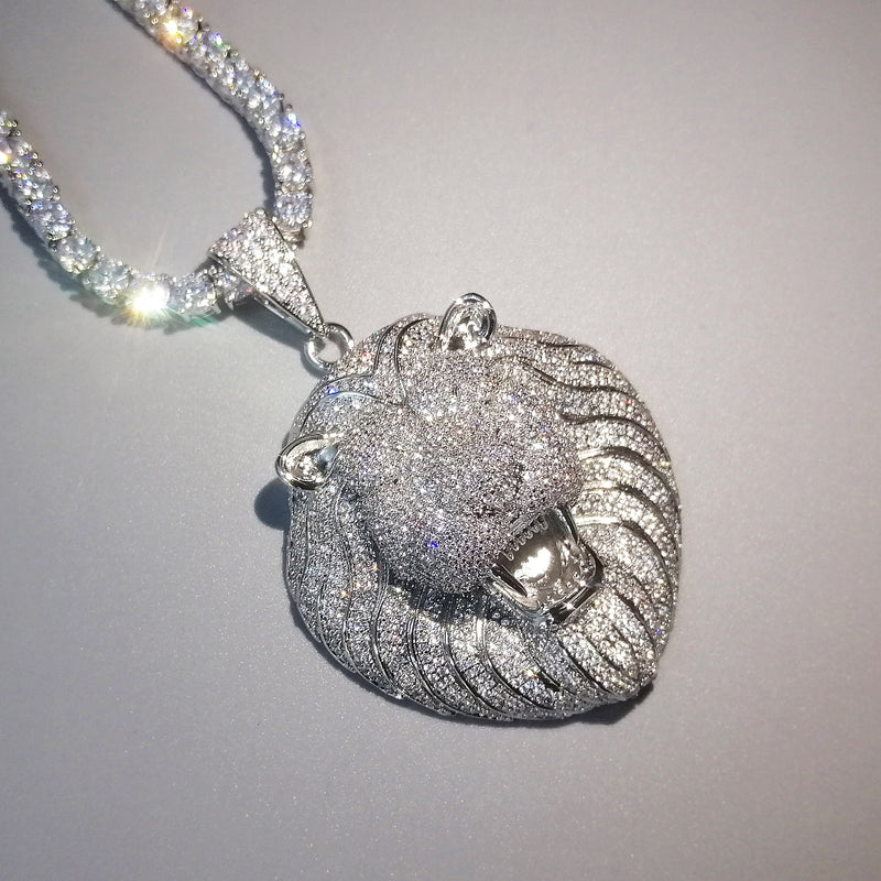 Bling Iced Out Necklace Micro Pave Cubic Zircon Lion Head Pendant for Men Women Gifts Luxury Hip Hop Jewelry