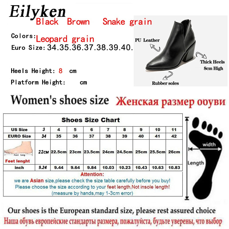 EilyKen, botines para mujer De principios De invierno, botines De tacón cuadrado De vaquero negro informales con cremallera De leopardo para Mujer, Zapatos De Mujer