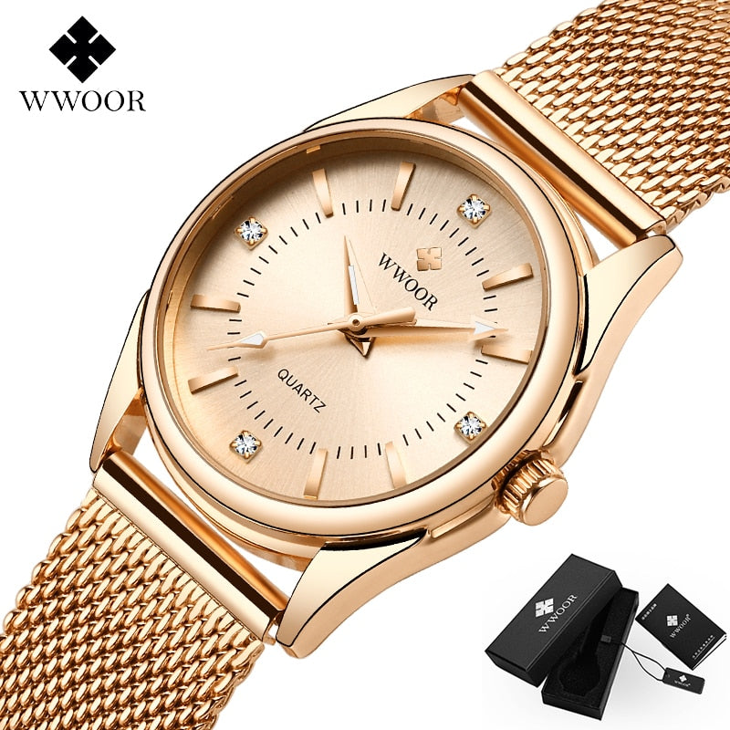 WWOOR Small Watch Women Luxury Brand Everyday Dress Bracelet Watches Silver Stainless Steel Diamond Wrist Watch For Women Clocks