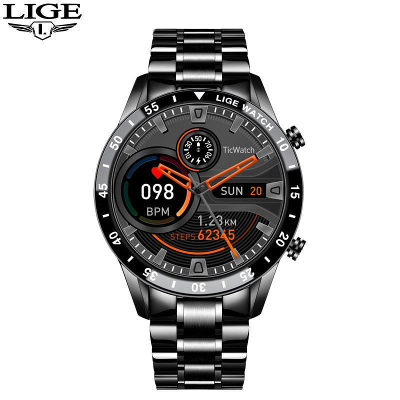 LIGE 2022 pantalla táctil de círculo completo banda de acero de lujo Bluetooth llamada hombres reloj inteligente impermeable deporte actividad Fitness reloj + caja