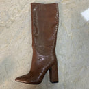2022 Winter Faux Leather Women Knee High Boots Pointed Toe Long Chunky Block Heels Shoes Size 41 42 43