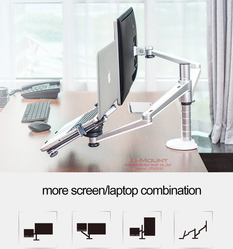 OA-7X Multimedia Desktop Dual Arm 27 pulgadas LCD Monior Holder + Laptop Holder Stand Table Full Motion Dual Monitor Mount Arm Stand