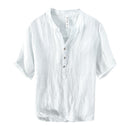 L888 Men Vintage Linen T-Shirts Pullover Casual Fresh Chinese Style V-Neck Half Sleeve Fashion Urban Thin Breathable Tees Male