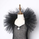 Solid Black Halloween Costumes Kids Girls Tutu Dress Ankle Length Dresses Devil Costume Cosplay Outfits Horns Wings