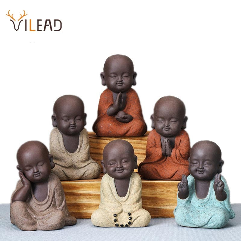 VILEAD, estatuas de Buda de cerámica, Mini escultura moderna de monje, juego de té, estatuilla, figuritas en miniatura para accesorios de decoración del hogar