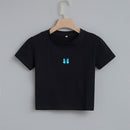 Fashion Cartoon Blue Butterfly Print Crop Top Harajuku O Neck Cropped T Shirt Cute Women T-shirt Gothic Women Tshirt Streetwear