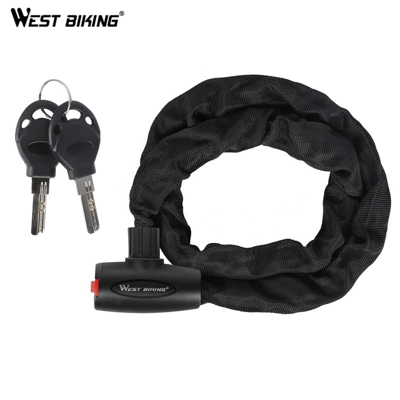 WEST BIKING Bicycle Lock MTB Road Bike Safety Anti-theft Chain Lock With 2 Keys Outdoor Cycling Bicycle Accessories Bike Lock